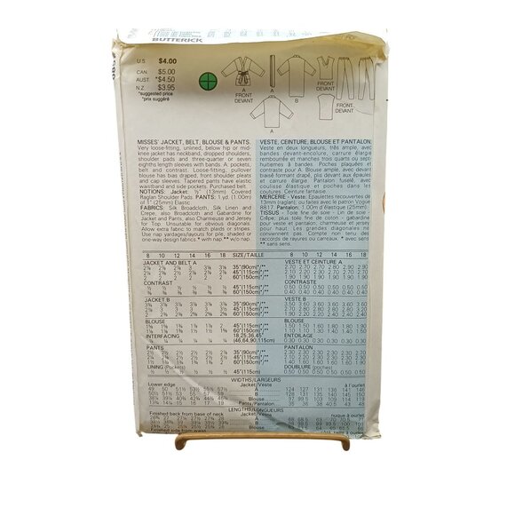 UNCUT Vintage Butterick 6857 Sewing Pattern Misses Jacket Belt Blouse & Pants - Picture 2 of 2